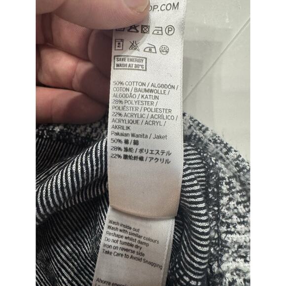 Topshop Women Jacket 4 Black White Pea Coat Plaid Pockets Collared Blazer - Picture 4 of 6